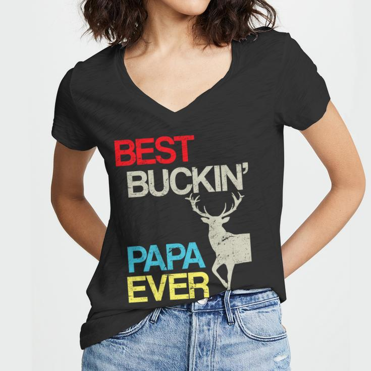 Vintage Best Buckin Papa Hunting Tshirt Women V-Neck T-Shirt