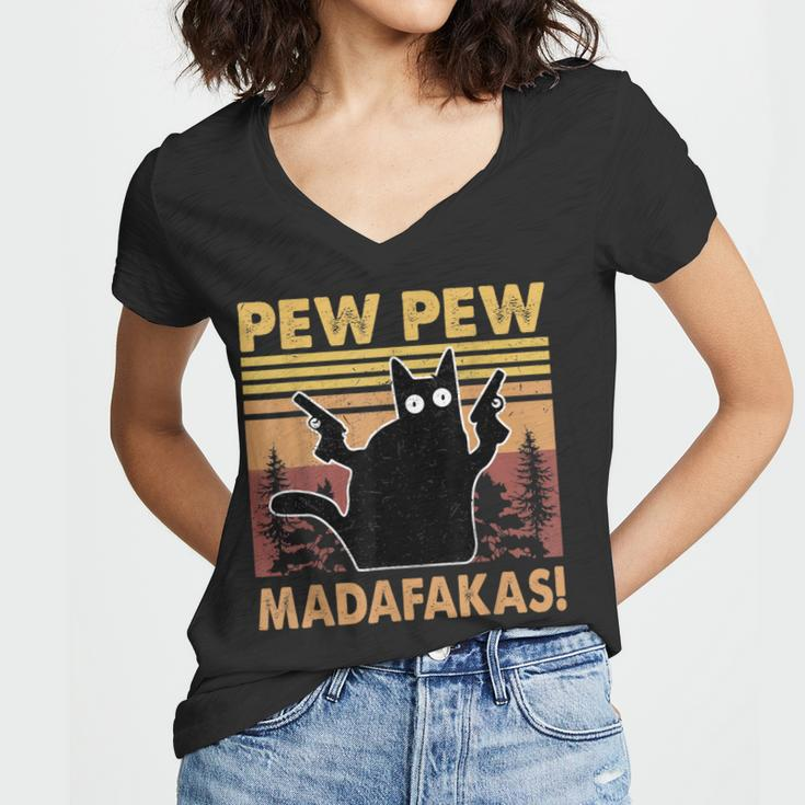 Vintage Black Cat Pew Pew Madafakas Funny Crazy Cat Lovers V2 Women V-Neck T-Shirt