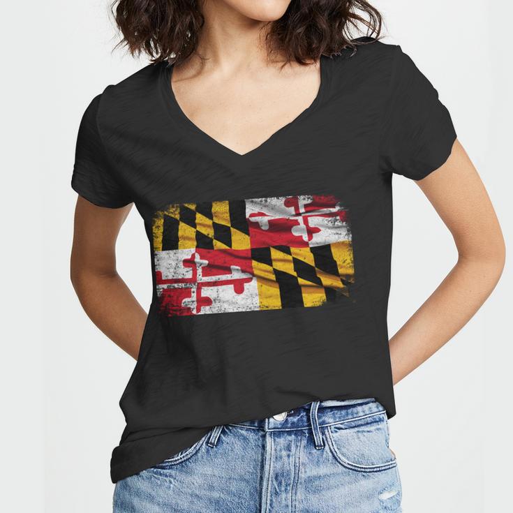 Vintage Maryland Flag Women V-Neck T-Shirt