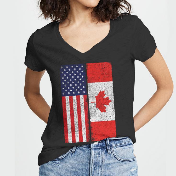 Vintage Usa Canadian Flag Women V-Neck T-Shirt