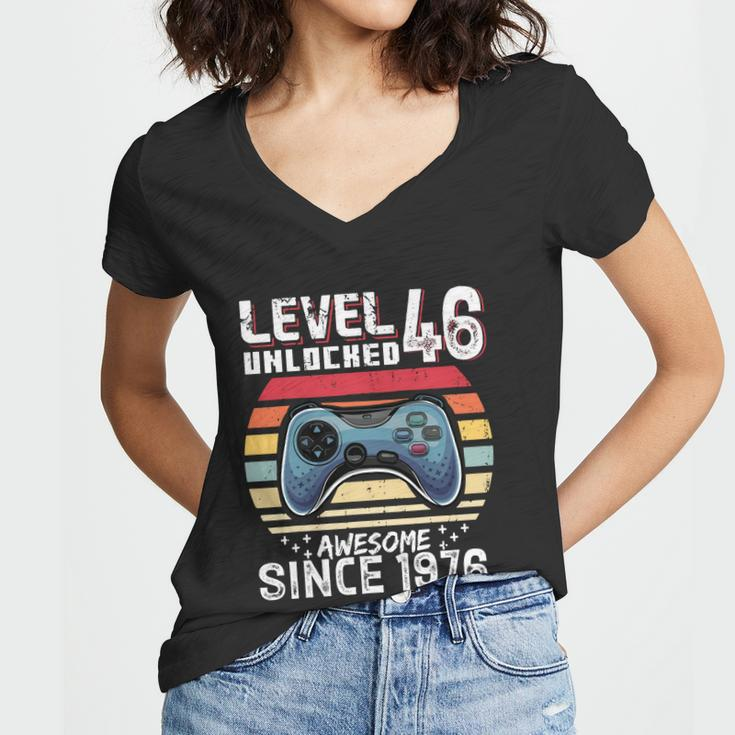 Vintage Video Gamer Birthday Level 46 Unlocked 46Th Birthday Women V-Neck T-Shirt