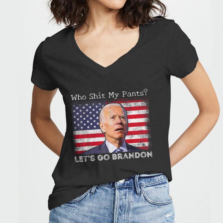 Who Shit My Pants Funny Anti Joe Biden Funny Meme Women V-Neck T-Shirt