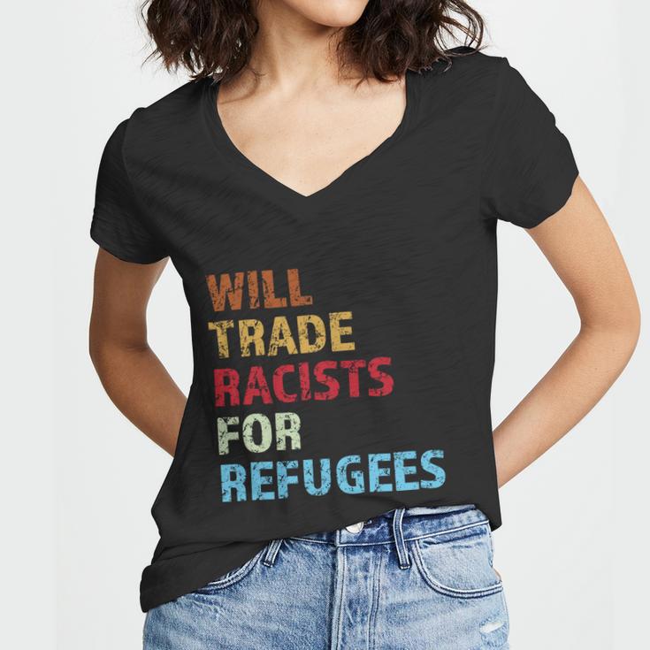 Will Trade Racists For Refugees Distressed Tshirt Women V-Neck T-Shirt