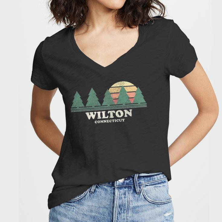 Wilton Ct Vintage Throwback Tee Retro 70S Design Women V-Neck T-Shirt