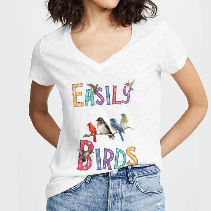 Easily Distracted By Birds Gift Funny Bird Gift Women V-Neck T-Shirt