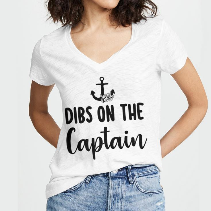 Funny Captain Wife Dibs On The Captain Quote Anchor Sailing  V2 Women V-Neck T-Shirt