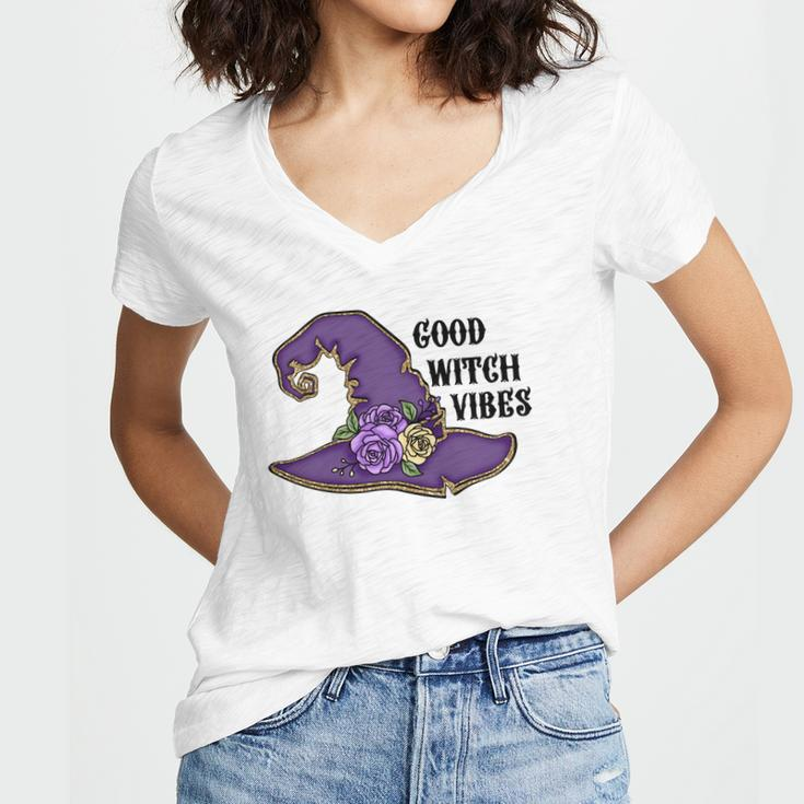 Halloween Witch Vibes Good Witch Vibes Custom Women V-Neck T-Shirt
