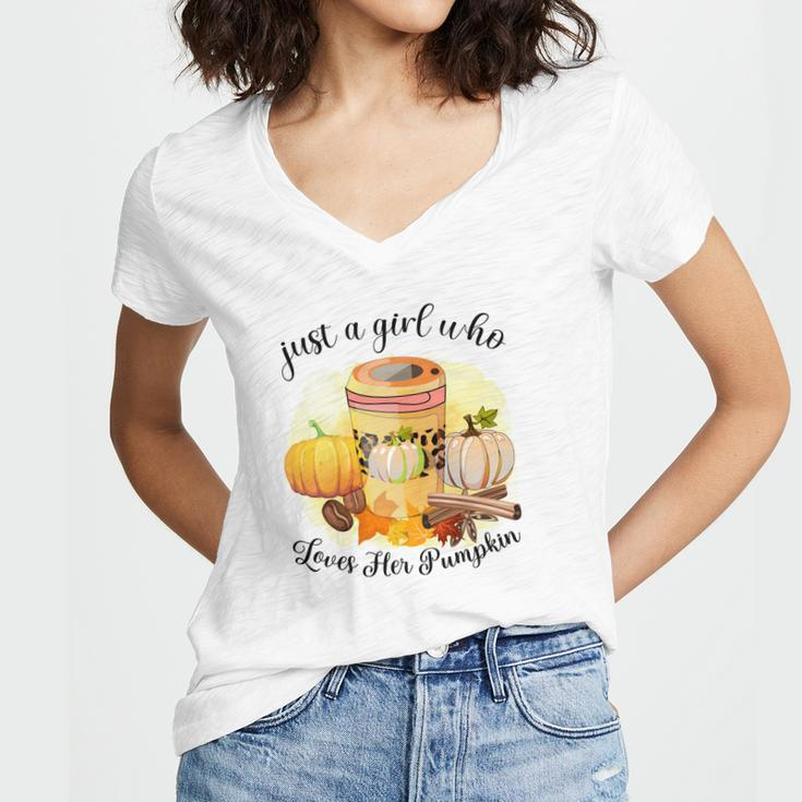 Just A Girl Who Loves Her Pumpkin Coffee Fall Women V-Neck T-Shirt