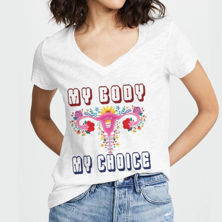 My Body My Choice Pro Roe Floral Uterus Women V-Neck T-Shirt