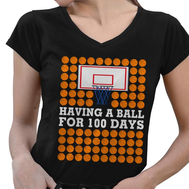 100Th Day Of School Basketball Balls 100 Basket Balls Basketball Hoop Women V-Neck T-Shirt