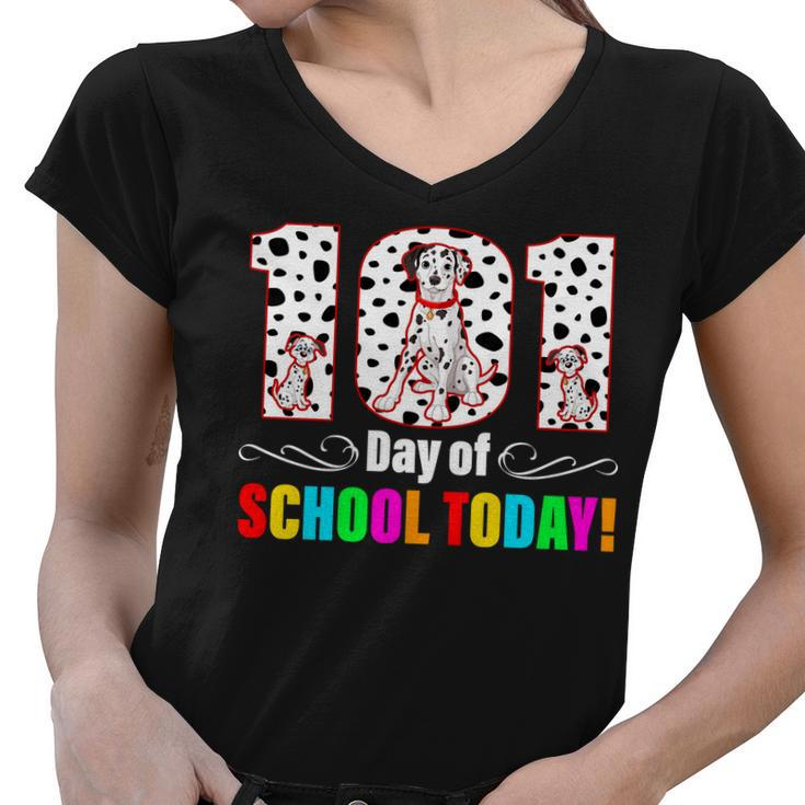 101 Days Of School Dalmatian Dog Cute Women V-Neck T-Shirt
