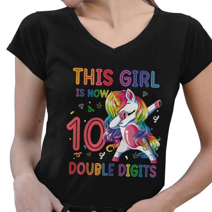 10Th Birthday Gift Girls This Girl Is Now 10 Double Digits Funny Gift Women V-Neck T-Shirt