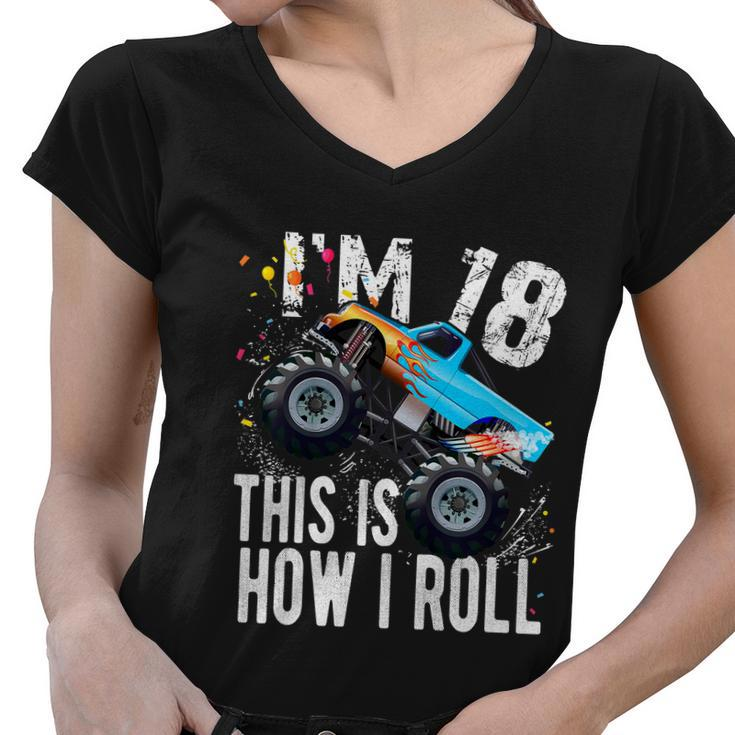 18 Year Old Gift Cool 18Th Birthday Boy Gift For Monster Truck Car Lovers Women V-Neck T-Shirt