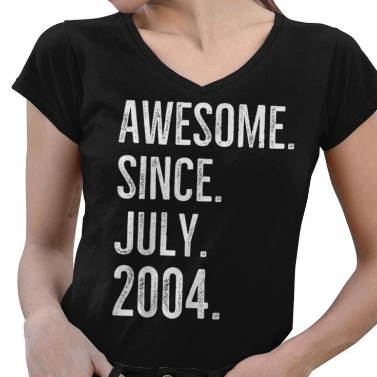 18 Years Old Funny Awesome Since July 2004 18Th Birthday  Women V-Neck T-Shirt