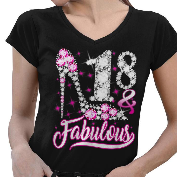 18 Years Old Gifts 18 & Fabulous 18Th Birthday Pink Diamond  Women V-Neck T-Shirt