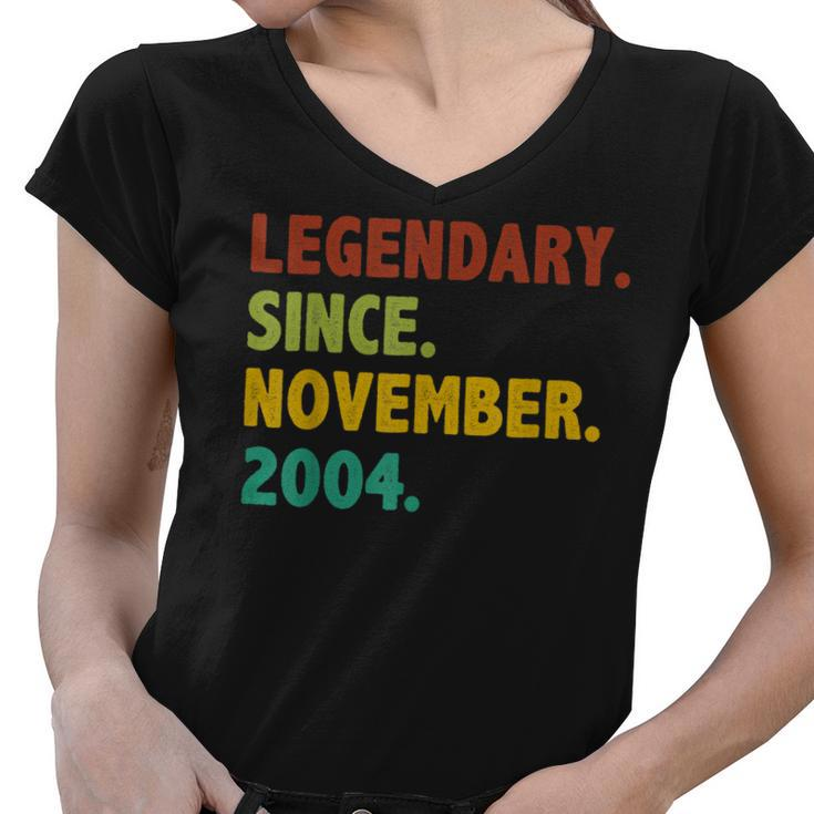 18 Years Old Gifts Legend Since November 2004 18Th Birthday  V2 Women V-Neck T-Shirt