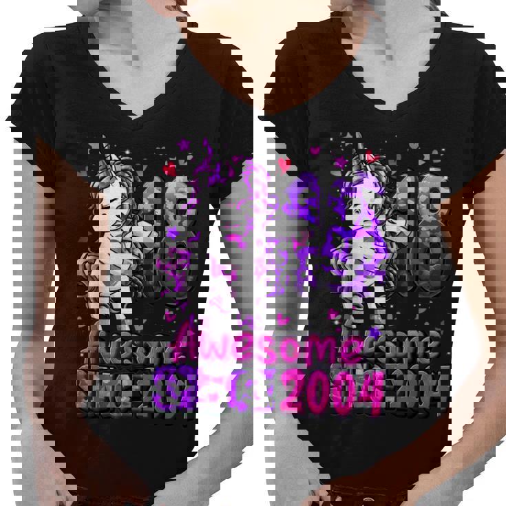 18 Years Old Unicorn Flossing 18Th Birthday Girl Unicorn  Women V-Neck T-Shirt