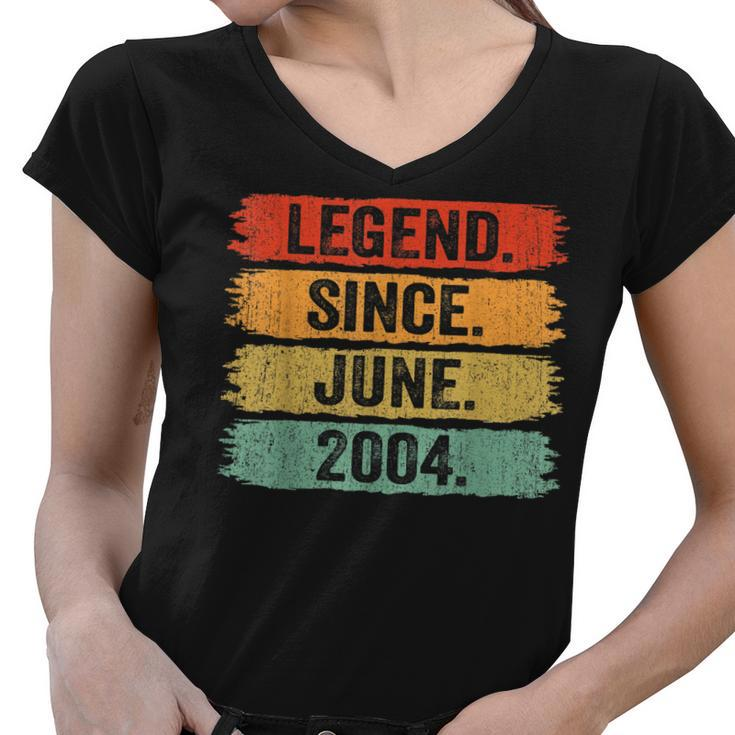 18Th Birthday Legend Since June 2004 18 Years Old Vintage  Women V-Neck T-Shirt