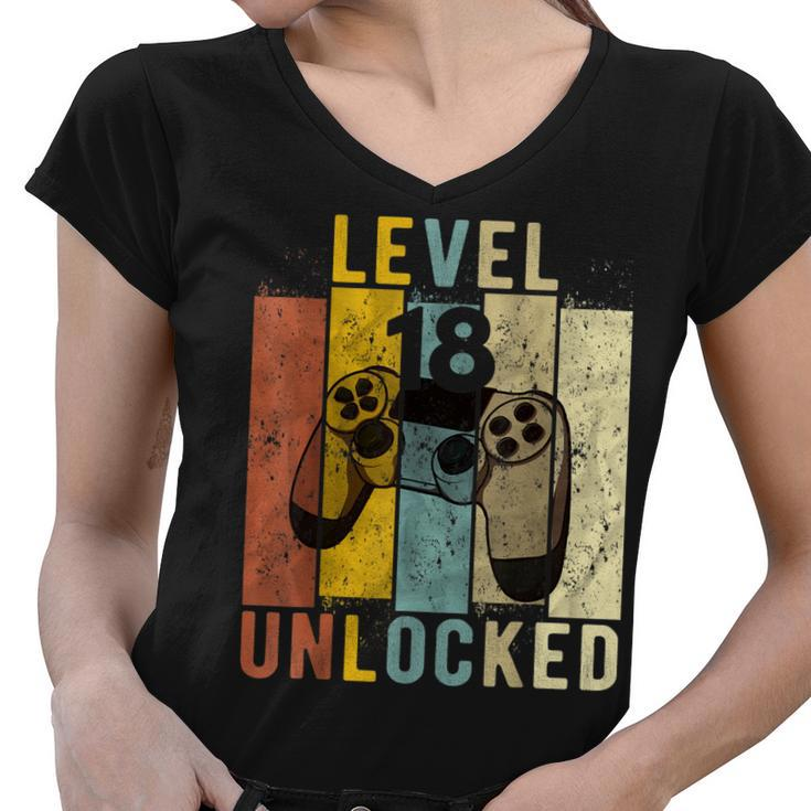 18Th Birthday Level 18 Unlocked Video Gamer Gift   Women V-Neck T-Shirt