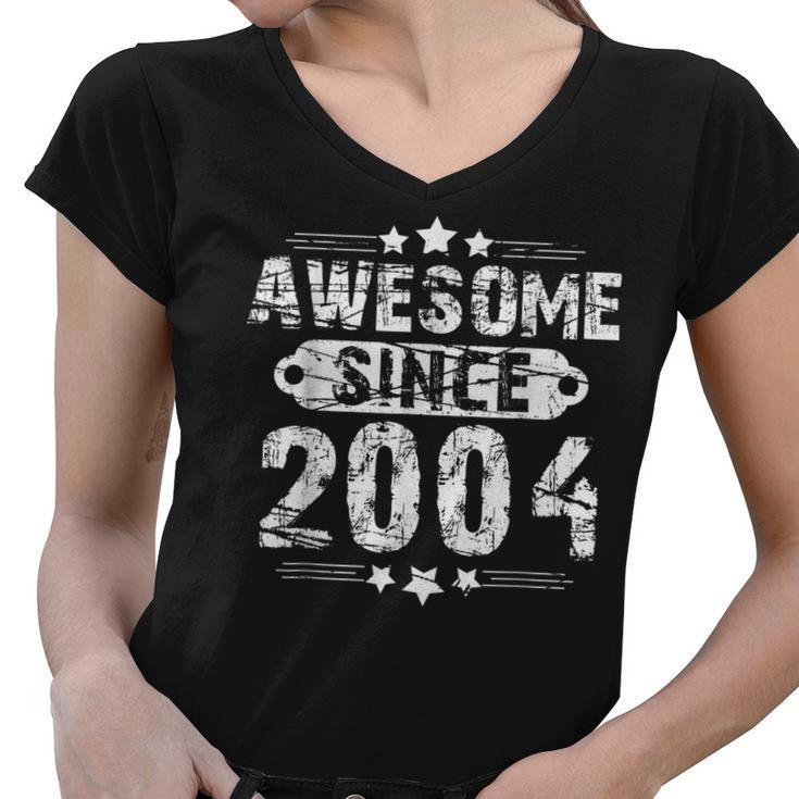18Th Birthday Vintage Awesome Since 2004  Women V-Neck T-Shirt