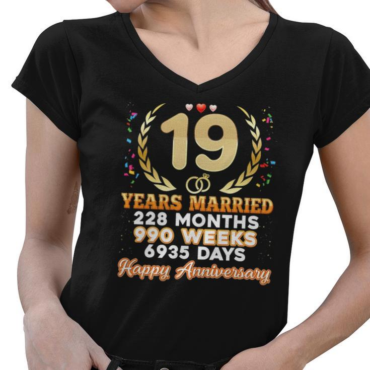 19 Years Married Happy 19Th Wedding Anniversary Couple Ring Women V-Neck T-Shirt