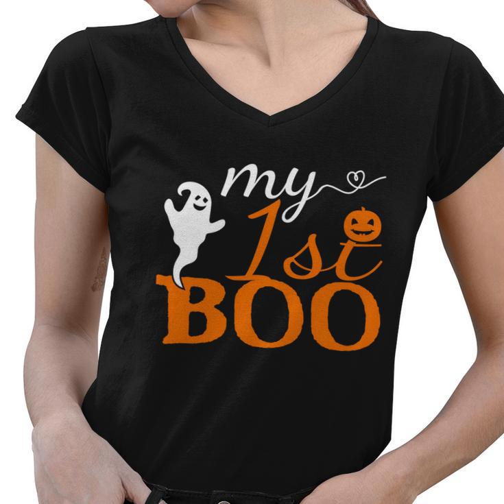 1St Boo Pumpkin Halloween Quote Women V-Neck T-Shirt