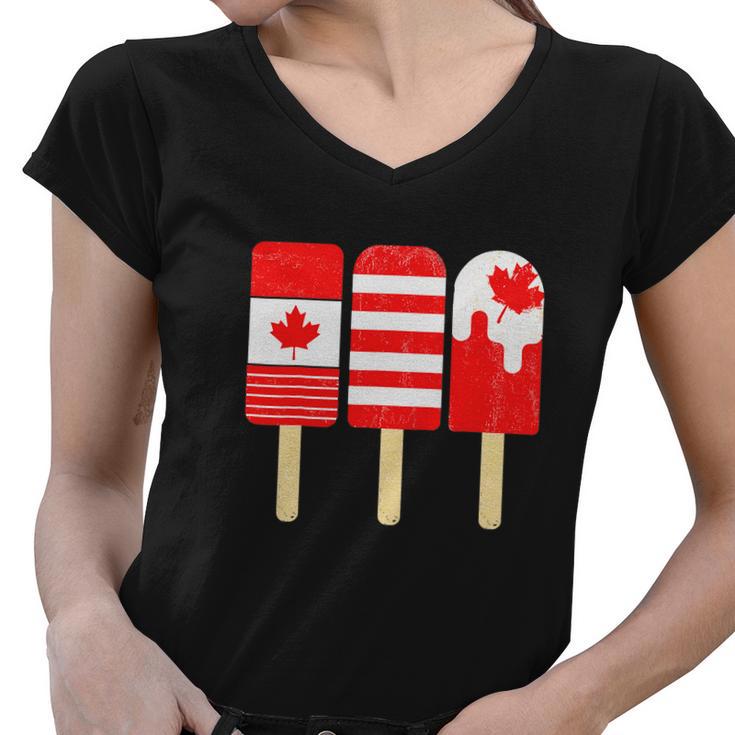 1St Of July Popsicle Red White Funny Canadian Flag Patriotic Women V-Neck T-Shirt