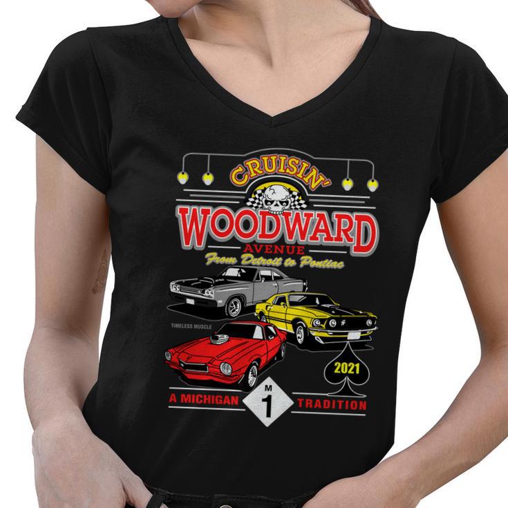 2021 Cruising Woodward Ave Car Cruise Tshirt Women V-Neck T-Shirt