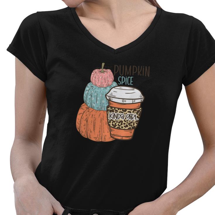 Pumpkin Spice Kinda Girl Fall V2 Women V-Neck T-Shirt