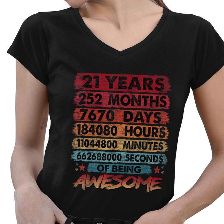 21St Birthday 21 Years Old Vintage Retro 252 Months Birthday Tshirt Women V-Neck T-Shirt