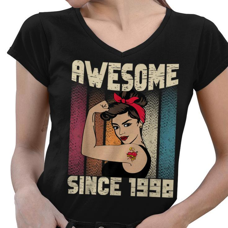 24 Year Old Awesome Since 1998 24Th Birthday Women  Women V-Neck T-Shirt