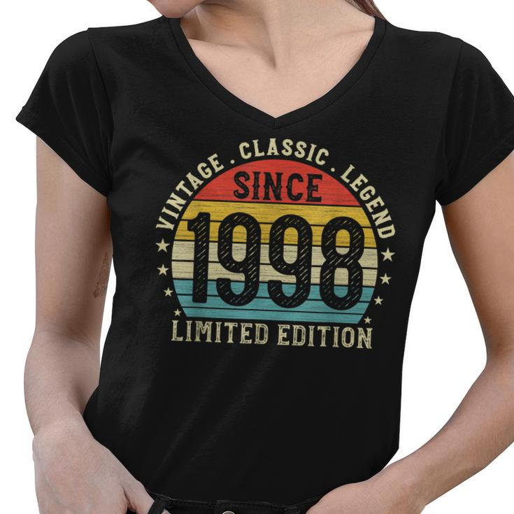 24Th Birthday Born In 1998 Vintage Classic 24 Year Old  Women V-Neck T-Shirt