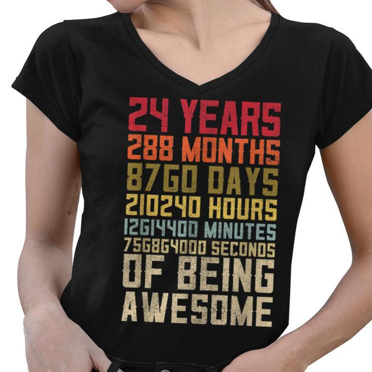 24Th Birthday  For Men Women 24 Years Of Being Awesome  Women V-Neck T-Shirt