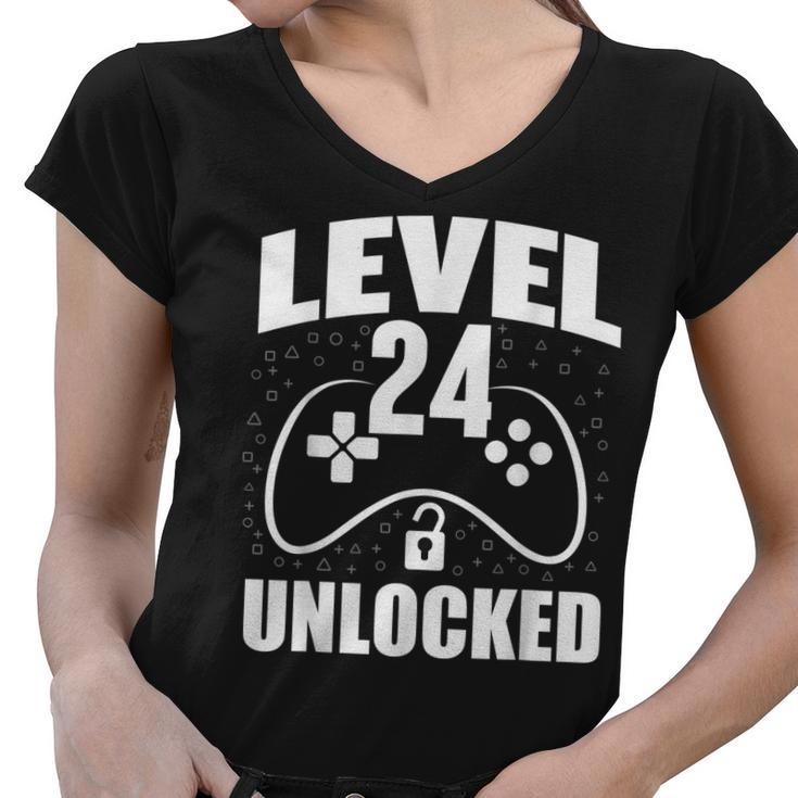 24Th Birthday Gaming Gamer 24 Years Old Bday  Women V-Neck T-Shirt