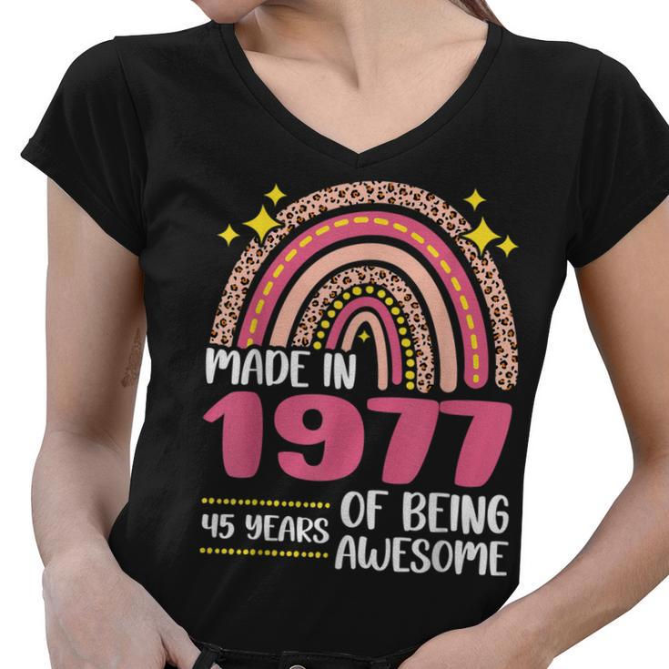 45 Years Old 45Th Birthday Born In 1977 Women Girls Floral  Women V-Neck T-Shirt