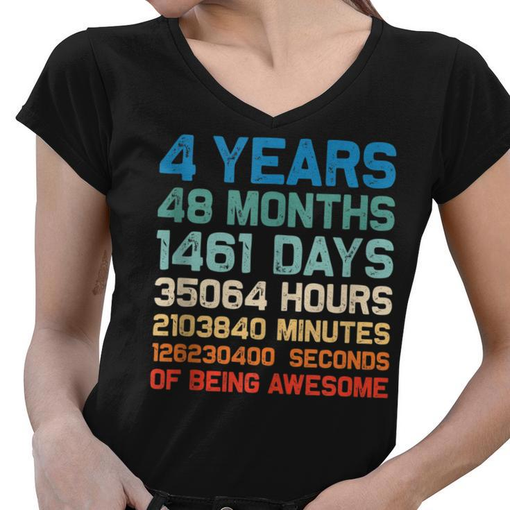 4Th Birthday 4 Years Of Being Awesome Wedding Anniversary  V2 Women V-Neck T-Shirt