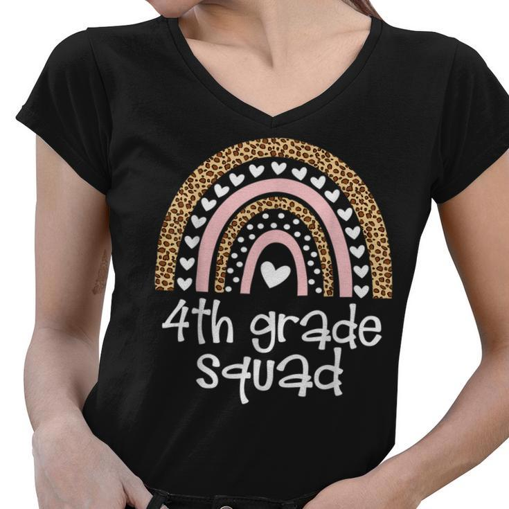 4Th Grade Squad Teacher Student Rainbow 100Th Day Of School  Women V-Neck T-Shirt