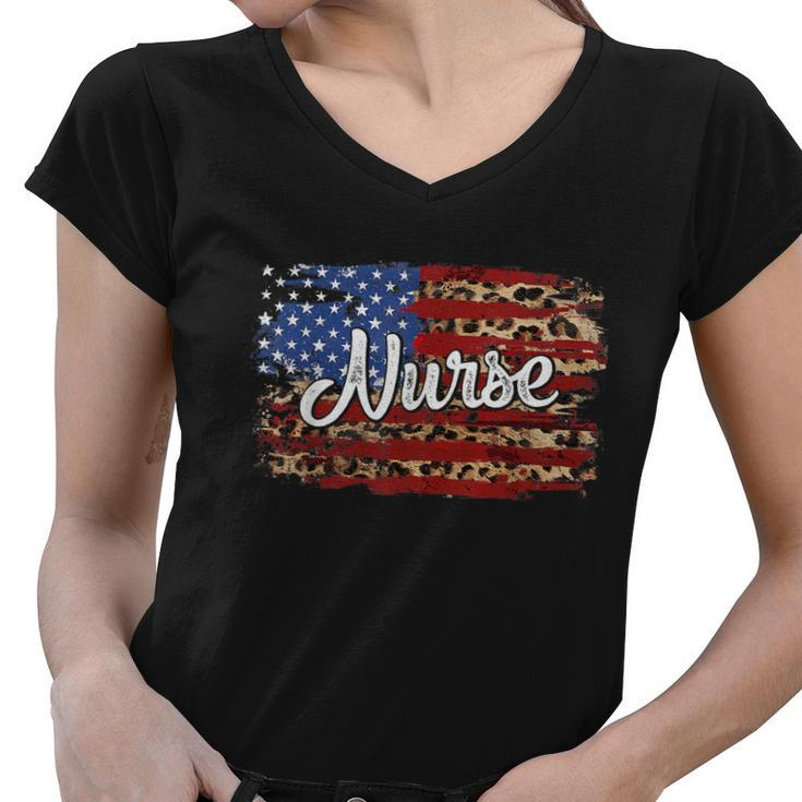 4Th July Independence Day American Flag Cute Graphic Nurse Gift Women V-Neck T-Shirt
