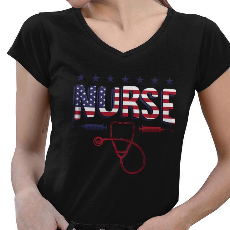 4Th Of July 2021 Or Independence Day Or 4Th Of July Nurse Gift Women V-Neck T-Shirt