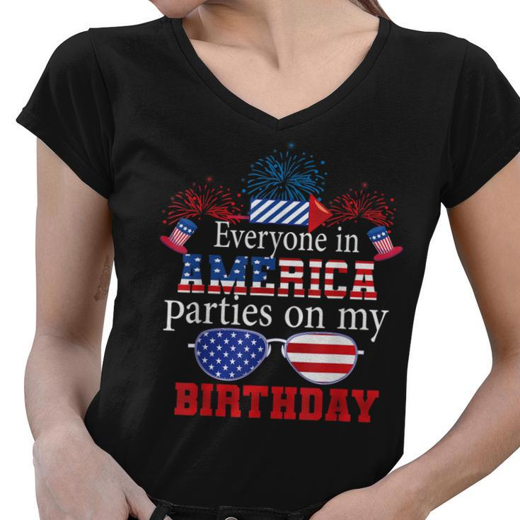 4Th Of July Birthday Gifts Funny Bday Born On 4Th Of July  Women V-Neck T-Shirt