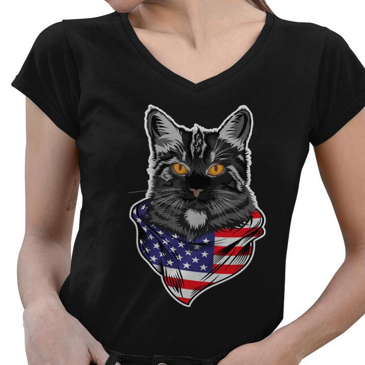 4Th Of July Cat American Patriotic Women V-Neck T-Shirt