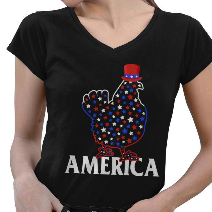 4Th Of July Chicken Love America Proud American Women V-Neck T-Shirt