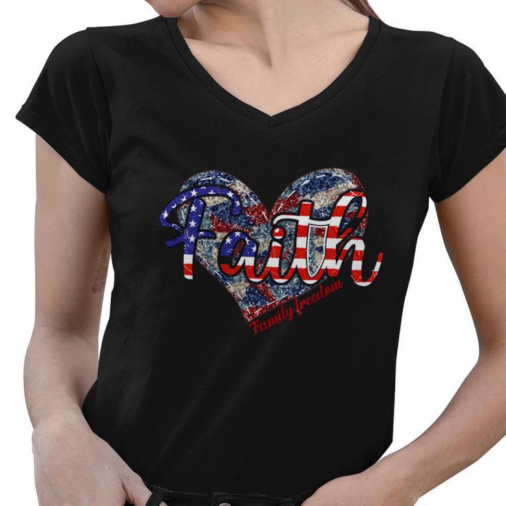 4Th Of July Christian Faith Heart Women V-Neck T-Shirt