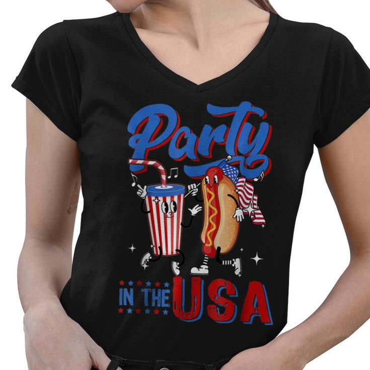 4Th Of July Food Party In The Usa Funny Hot Dog Lover  Women V-Neck T-Shirt
