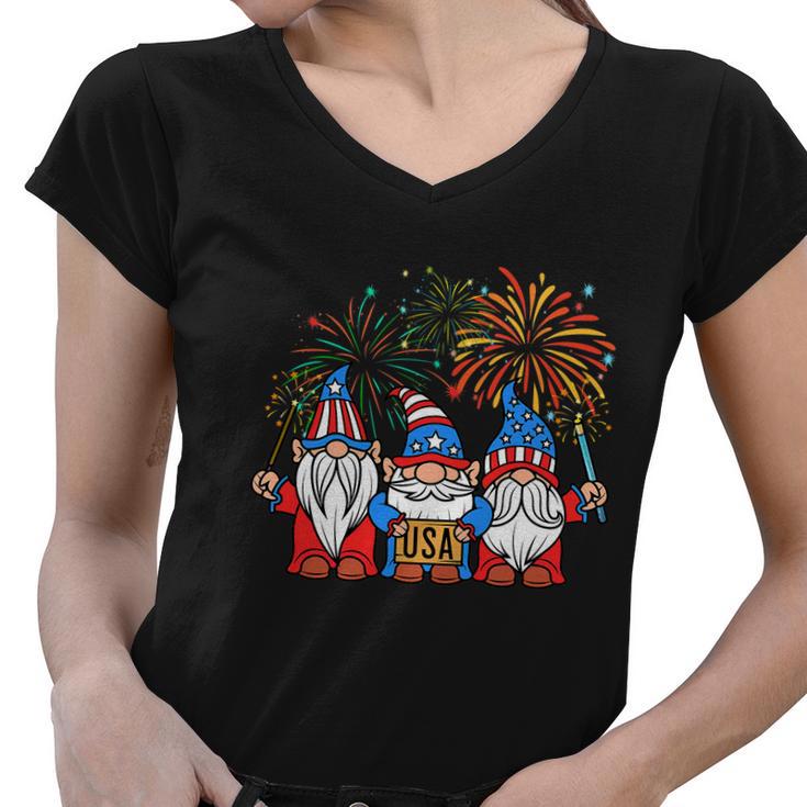 4Th Of July Funny Patriotic Gnomes Usa Pride American Flag Women V-Neck T-Shirt