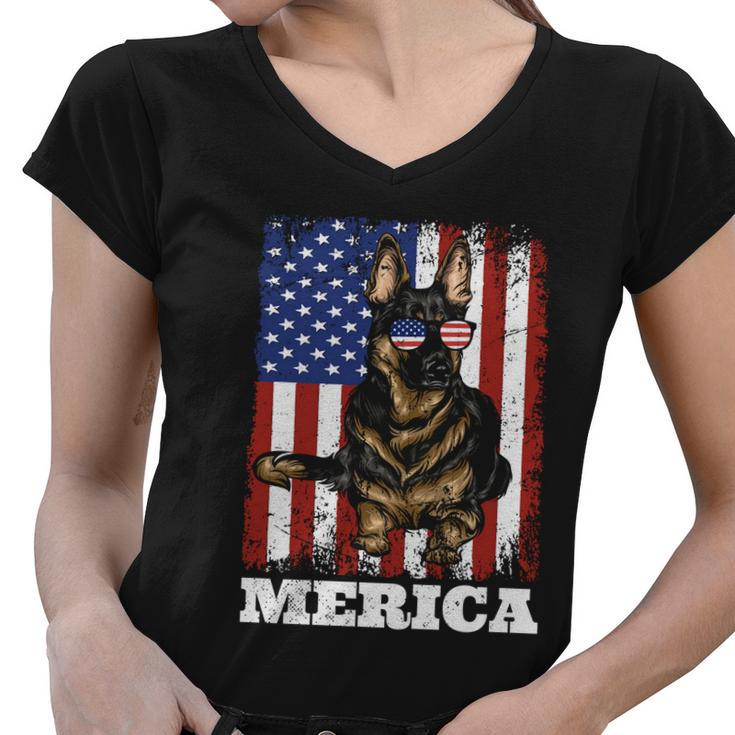 4Th Of July German Shepherd Dog American Flag Merica Cute Gift Women V-Neck T-Shirt