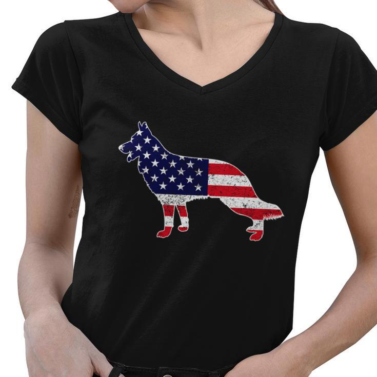 4Th Of July German Shepherd Dog Graphic Patriotic Usa Flag Meaningful Gift Women V-Neck T-Shirt