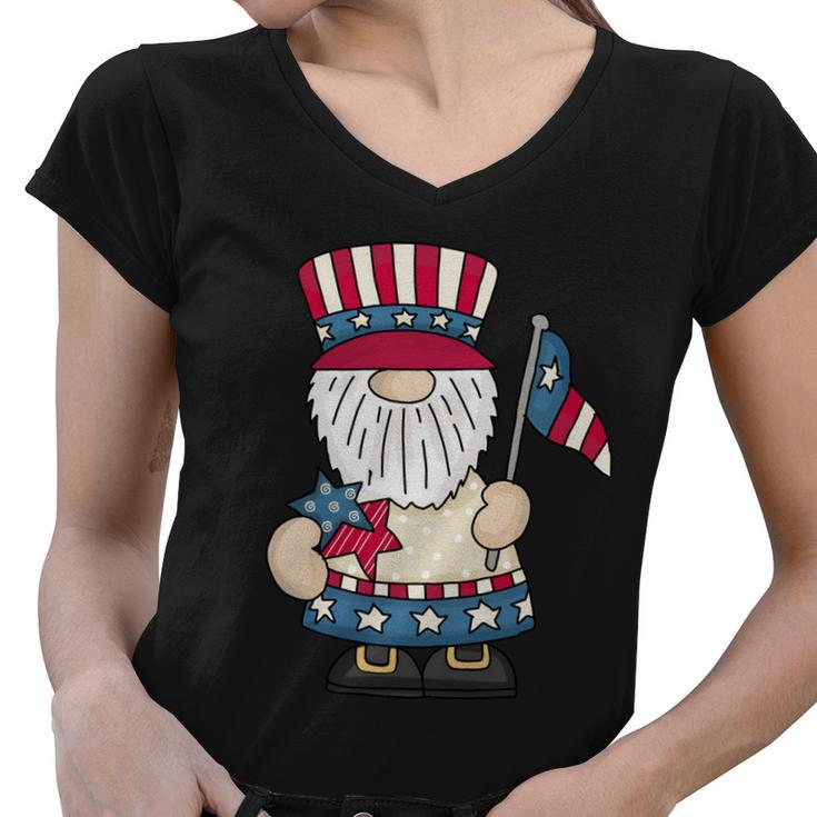 4Th Of July Gnomes Patriotic American Flag Cute Gnome Women Gift Women V-Neck T-Shirt