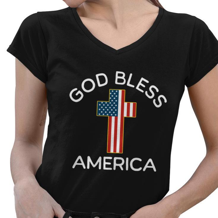 4Th Of July God Bless America Cross Flag Patriotic Religious Gift Women V-Neck T-Shirt