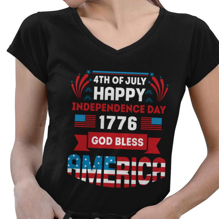 4Th Of July Happy Patriotic Day 1776 God Bless America Gift Women V-Neck T-Shirt